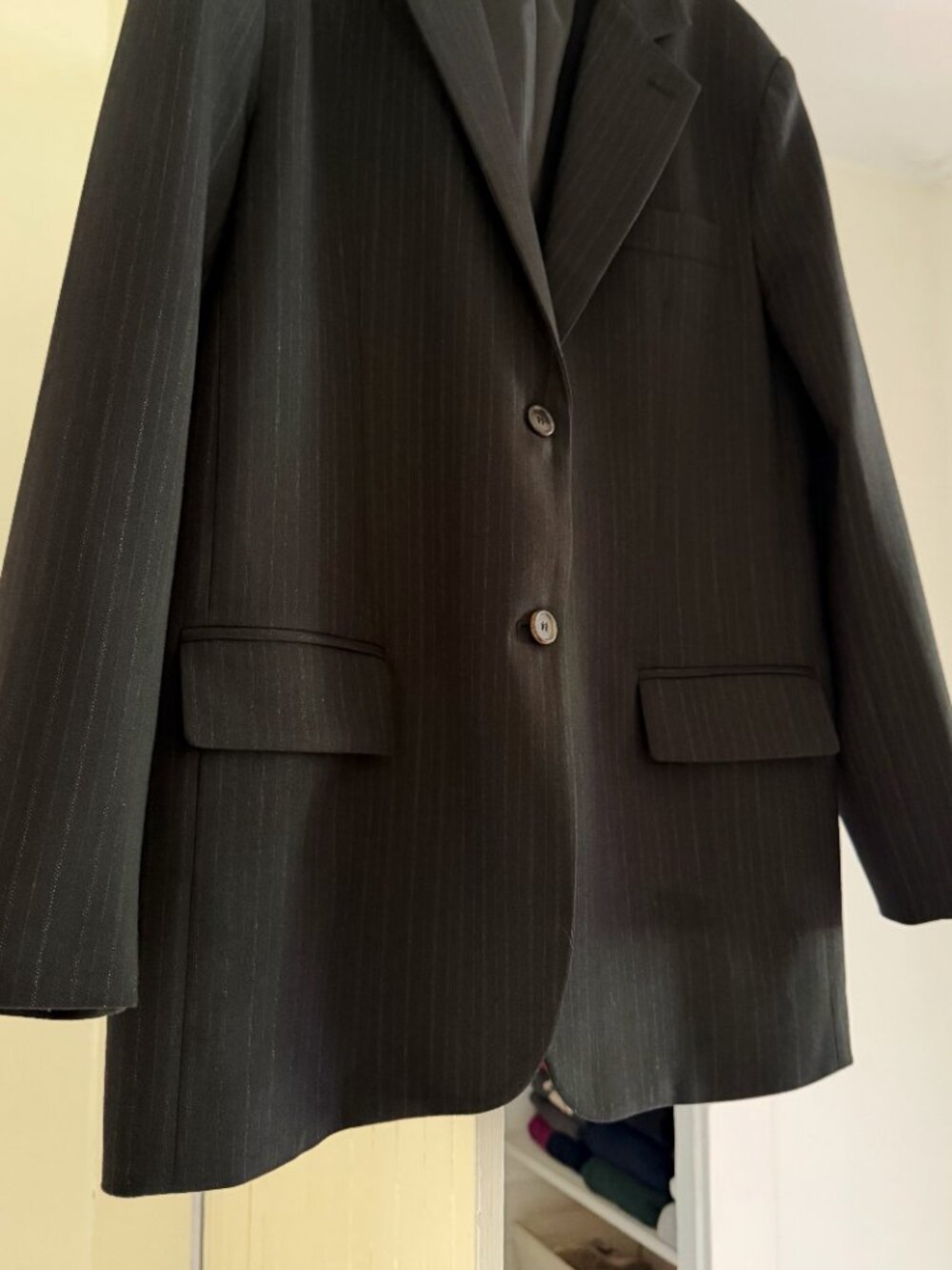 Normal / The Frankie Shop Wool Pinstripe Oversized Blazer Jacket Size XS/S Black - Picture 8 of 10